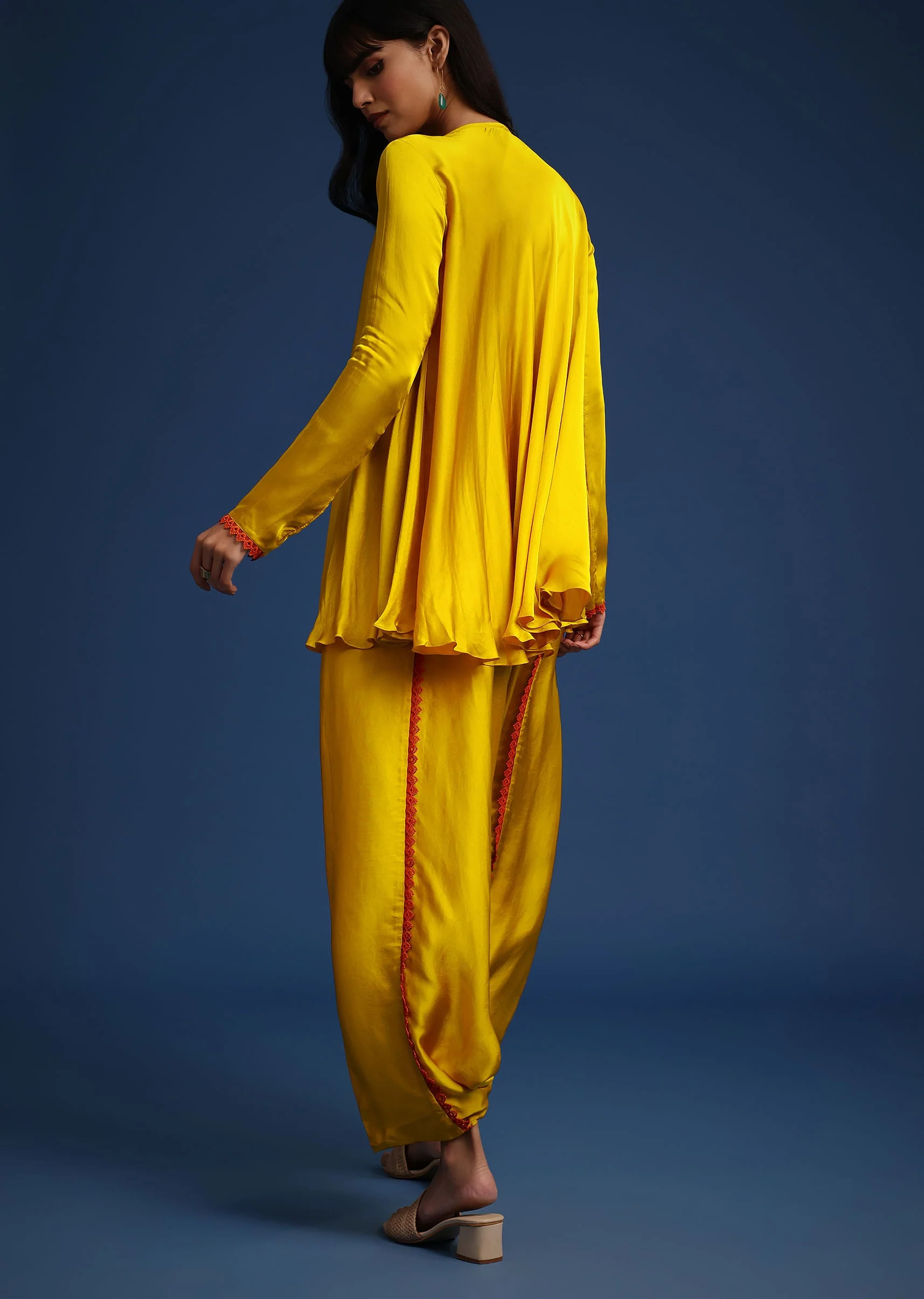 Yellow Satin Kurta And Dhoti Set - Image 5