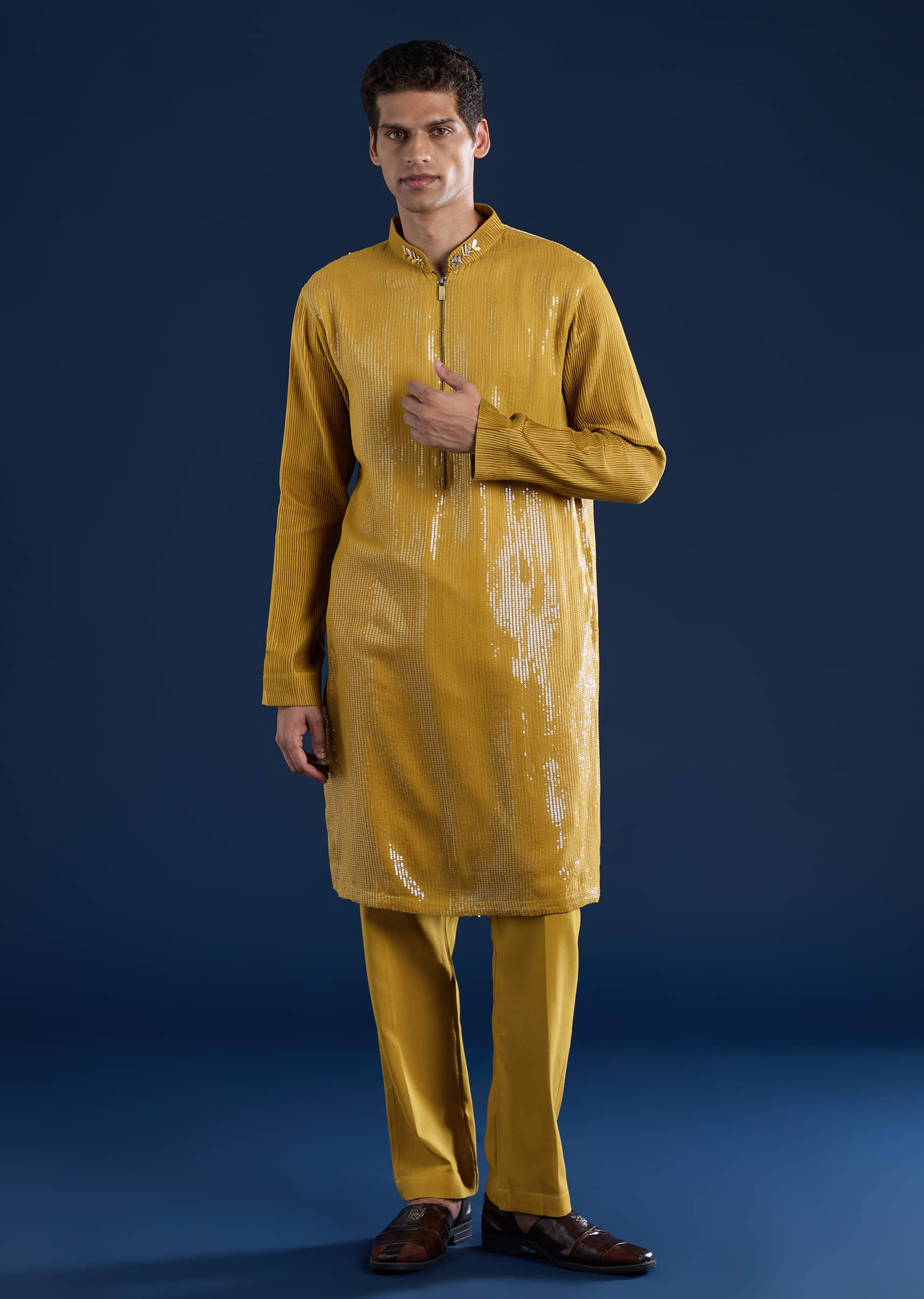 Yellow Sequin Kurta Set - Image 2