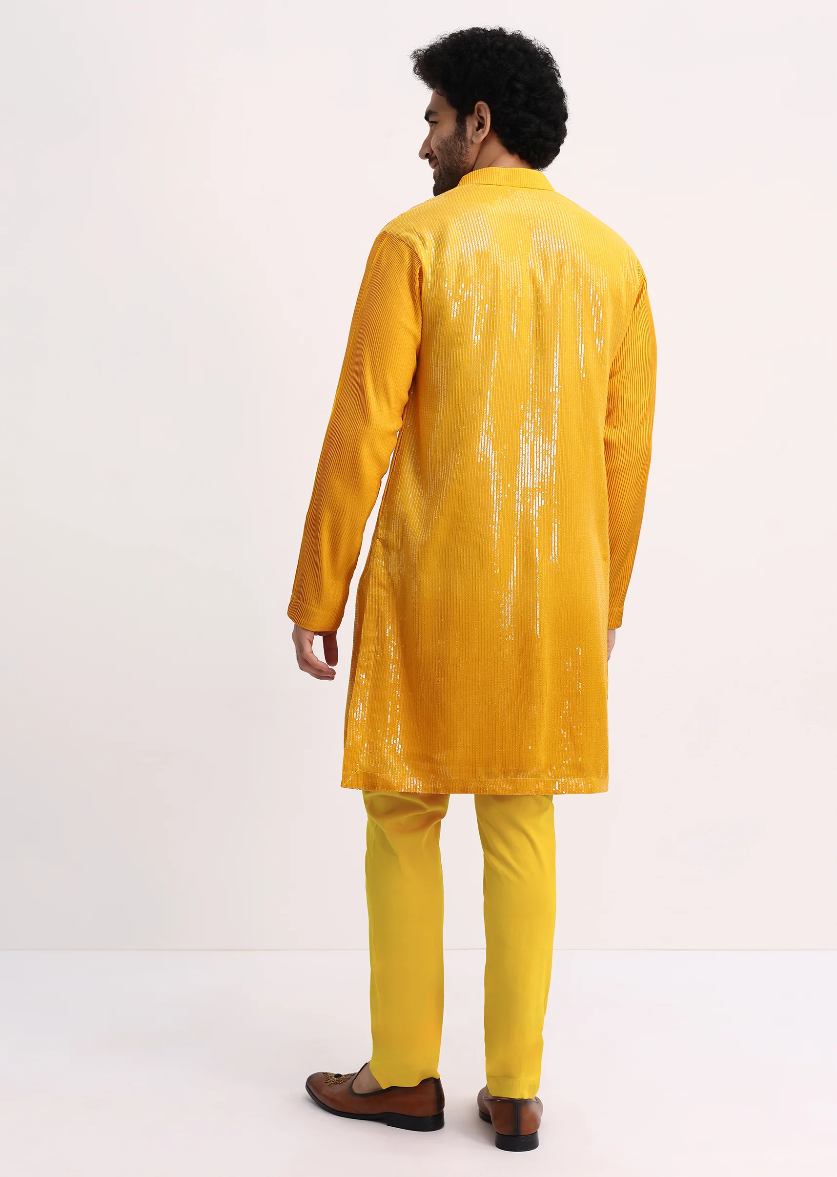 Yellow Shaded Sequin Zipper Kurta With Yellow Pants - Image 5