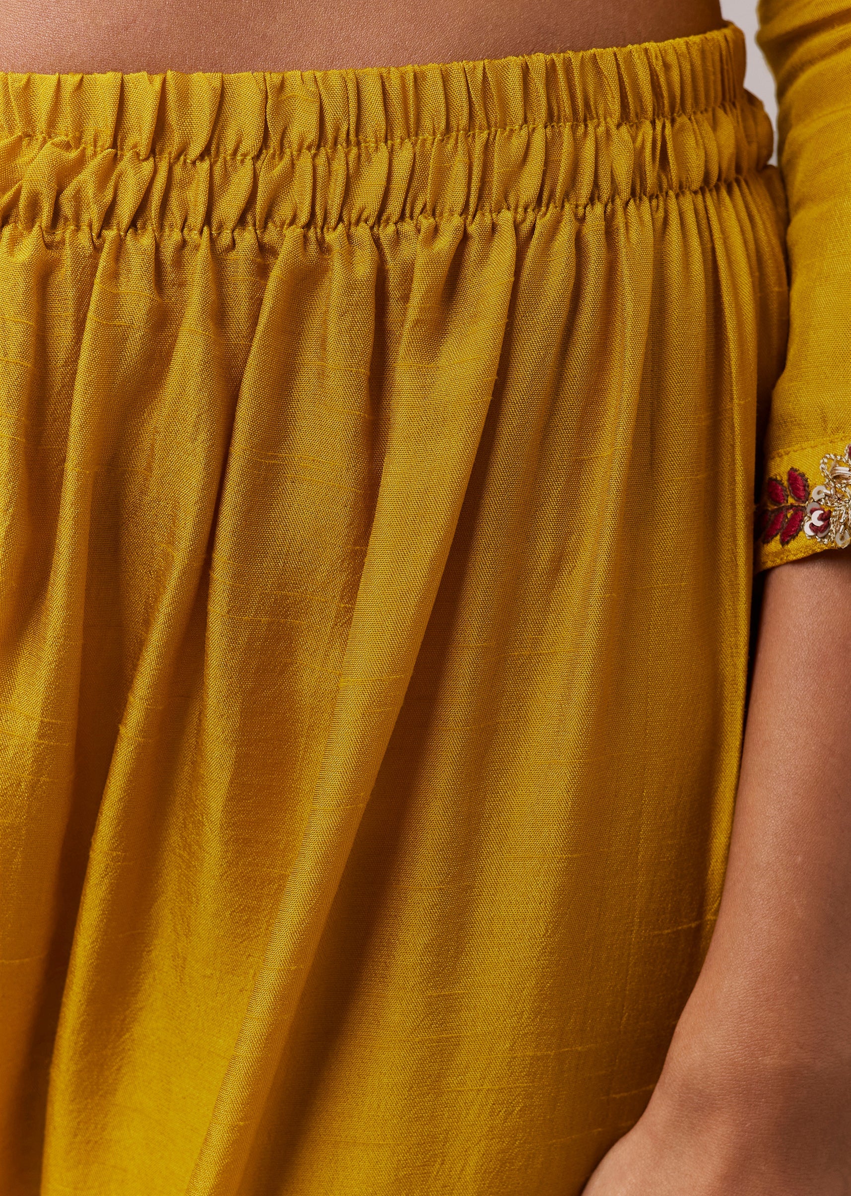 Yellow Silk Embroidered Anarkali Set - Image 6