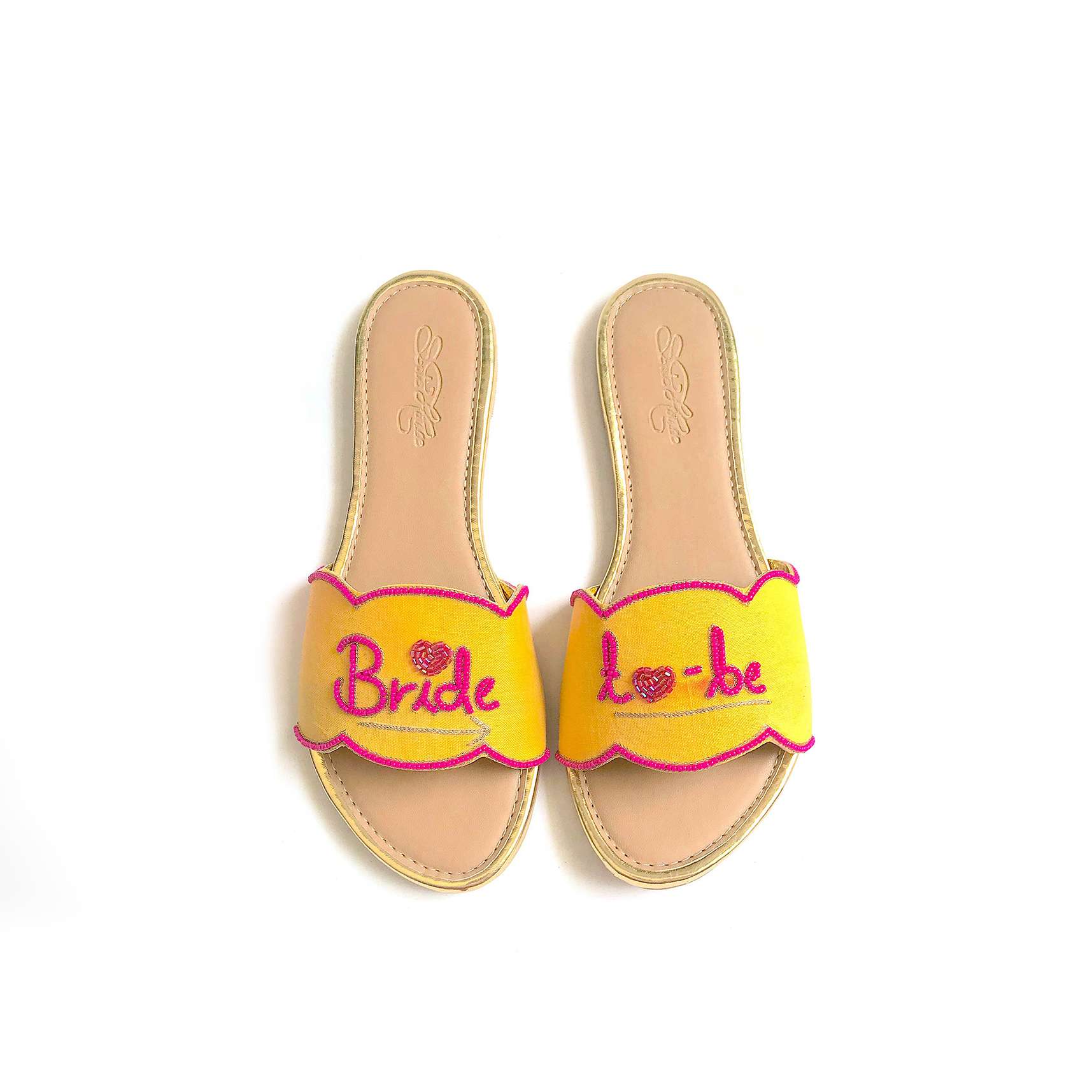Yellow Slider Flats With Fuchsia Pink Colored Bride To Be Text And Scalloped Edge Online By Sole House - Image 6